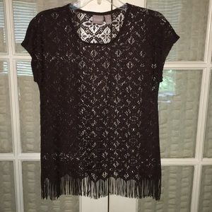 Chico’s chocolate brown top with fringe size 0